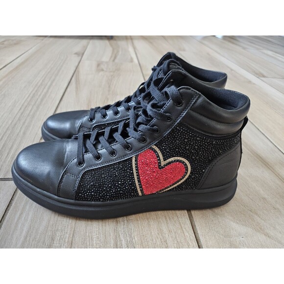 ALDO Mens Size 12 Black High Top Sneakers Rhinestone Red Heart Fashion Shoes main image 7
